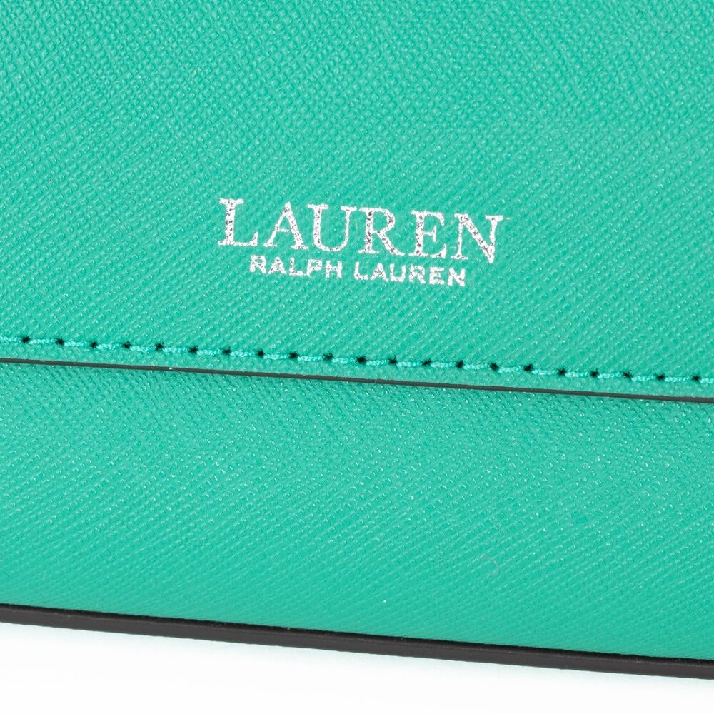 NWOT Lauren Ralph Lauren Large Hanna Satchel Crosshatch Leather Emerald Green - Picture 10 of 12